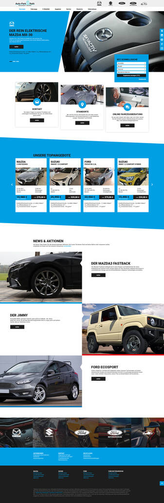 Das bild zeigt eine Mazda Webseite mit verschiedenen Fahrzeuganzeigen und Kategorien.