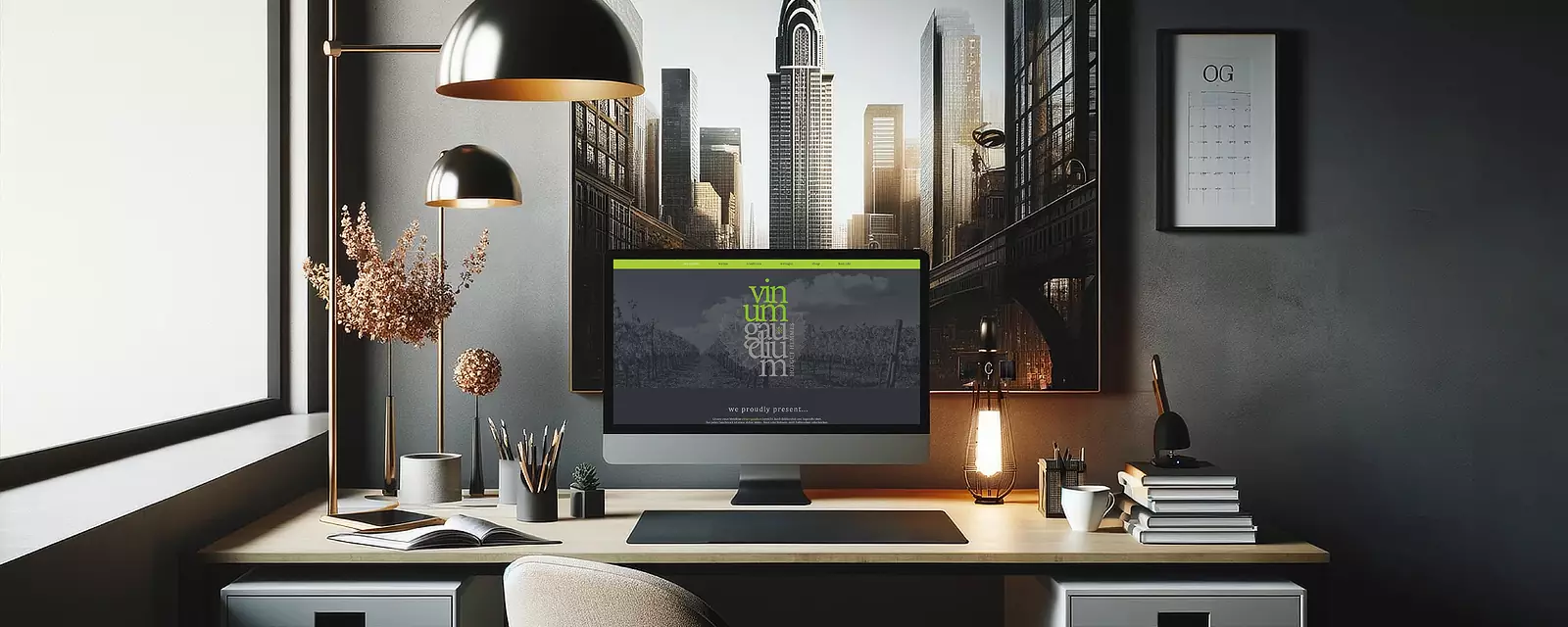Das Bild zeigt einen modernen, minimalistischen Arbeitsbereich.